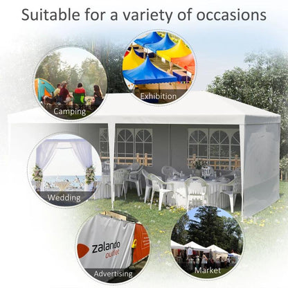 Pavilion pentru gradina/comercial, cadru metalic, 4 pereti, pliabil, alb, 5.85x2.95x2.55 m