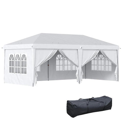 Pavilion pentru gradina/comercial, cadru metalic, material Oxford, 6 pereti, pliabil, alb, 5.85x2.95x2.70 m