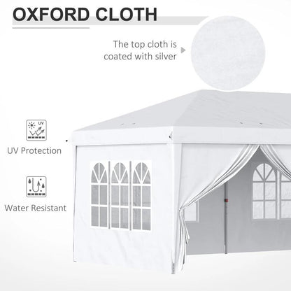 Pavilion pentru gradina/comercial, cadru metalic, material Oxford, 6 pereti, pliabil, alb, 5.85x2.95x2.70 m