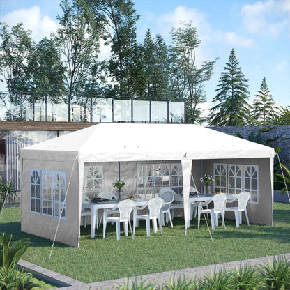 Pavilion pentru gradina/comercial, cadru metalic, material Oxford, 4 pereti, pliabil, alb, 5.85x2.95x2.70 m