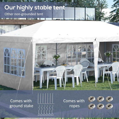 Pavilion pentru gradina/comercial, cadru metalic, material Oxford, 4 pereti, pliabil, alb, 5.85x2.95x2.70 m