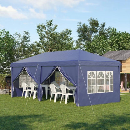 Pavilion pentru gradina/comercial, cadru metalic material Oxford, 6 pereti, cu geanta, albastru, 5.85x2.95x2.70 m