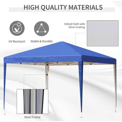 Pavilion pentru gradina/comercial, cadru metalic, material Oxford, pliabil, cu geanta si accesorii montare, albastru, 2.95x2.95x2.55 m