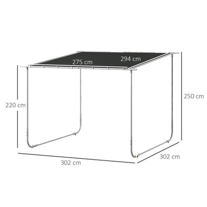 Pavilion pentru gradina/terasa, cu roti, cadru metalic, pliabil, negru, 3.02x3.02x2.5 m