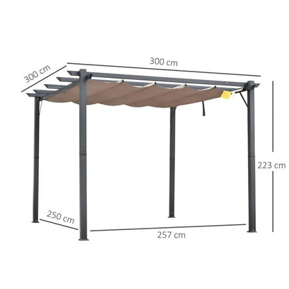 Pergola pentru gradina/terasa, retractabila, cadru aluminiu, gri si maro, 3x3x2.23 m