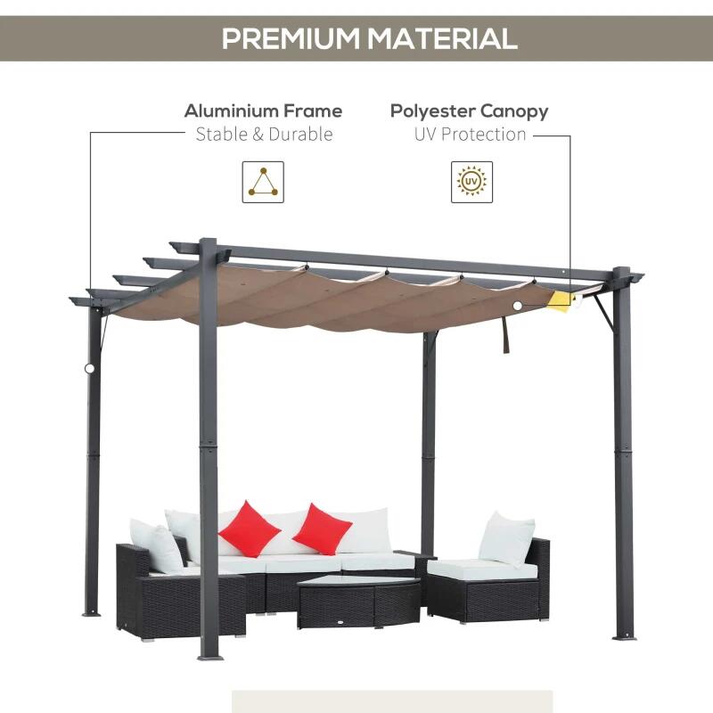 Pergola pentru gradina/terasa, retractabila, cadru aluminiu, gri si maro, 3x3x2.23 m