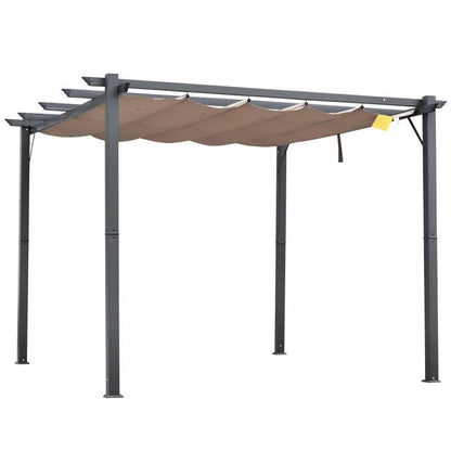 Pergola pentru gradina/terasa, retractabila, cadru aluminiu, gri si maro, 3x3x2.23 m