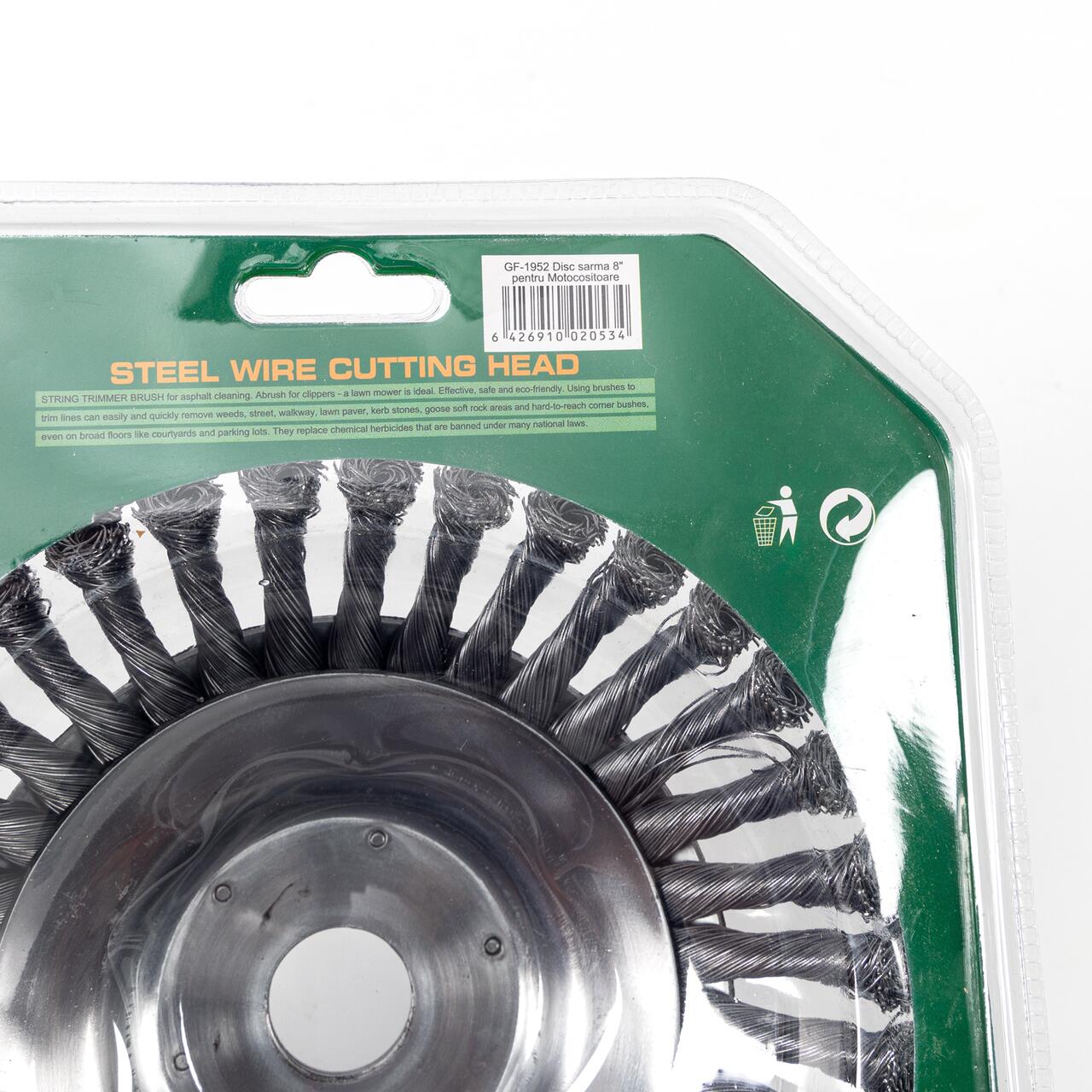 Perie sarma, tip cupa, cu toroane, pentru motocoasa/trimmer, Micul Fermier, 200 mm