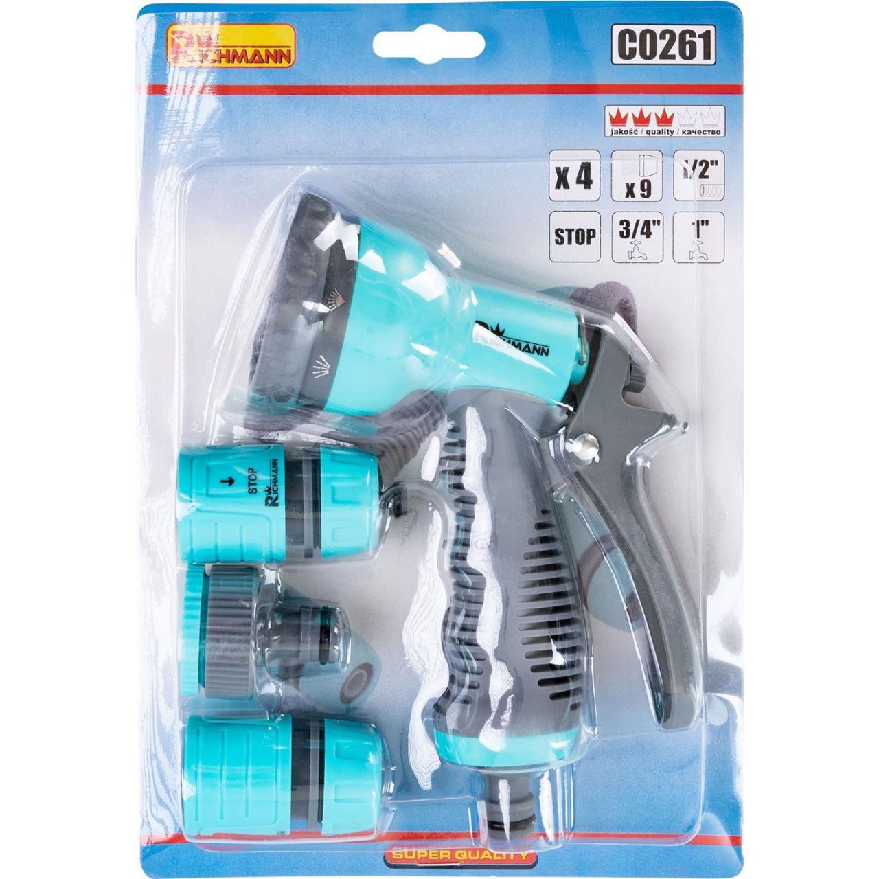 Pistol stropit gradina, tip dus, 9 moduri, plastic, cu accesorii, Richmann