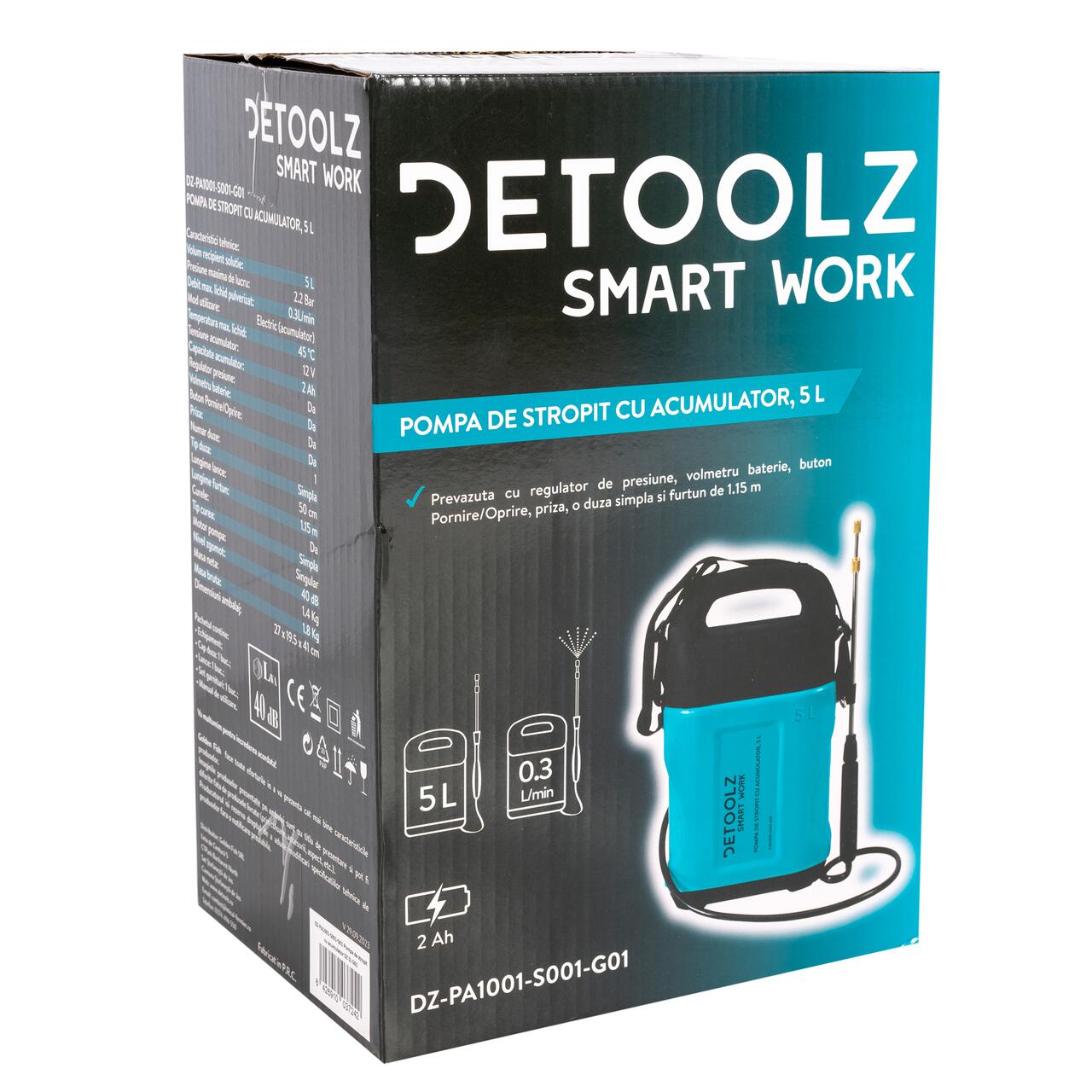 Pulverizator gradina, pompa de stropit, vermorel, Detoolz, electric, pentru spate, cu acumulator 2 Ah, 5 L