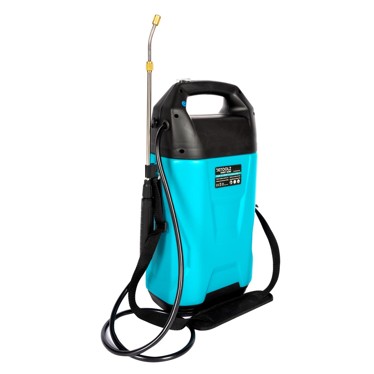 Pulverizator gradina, pompa de stropit, vermorel, Detoolz, electric, pentru spate, cu acumulator 2 Ah, 8 L
