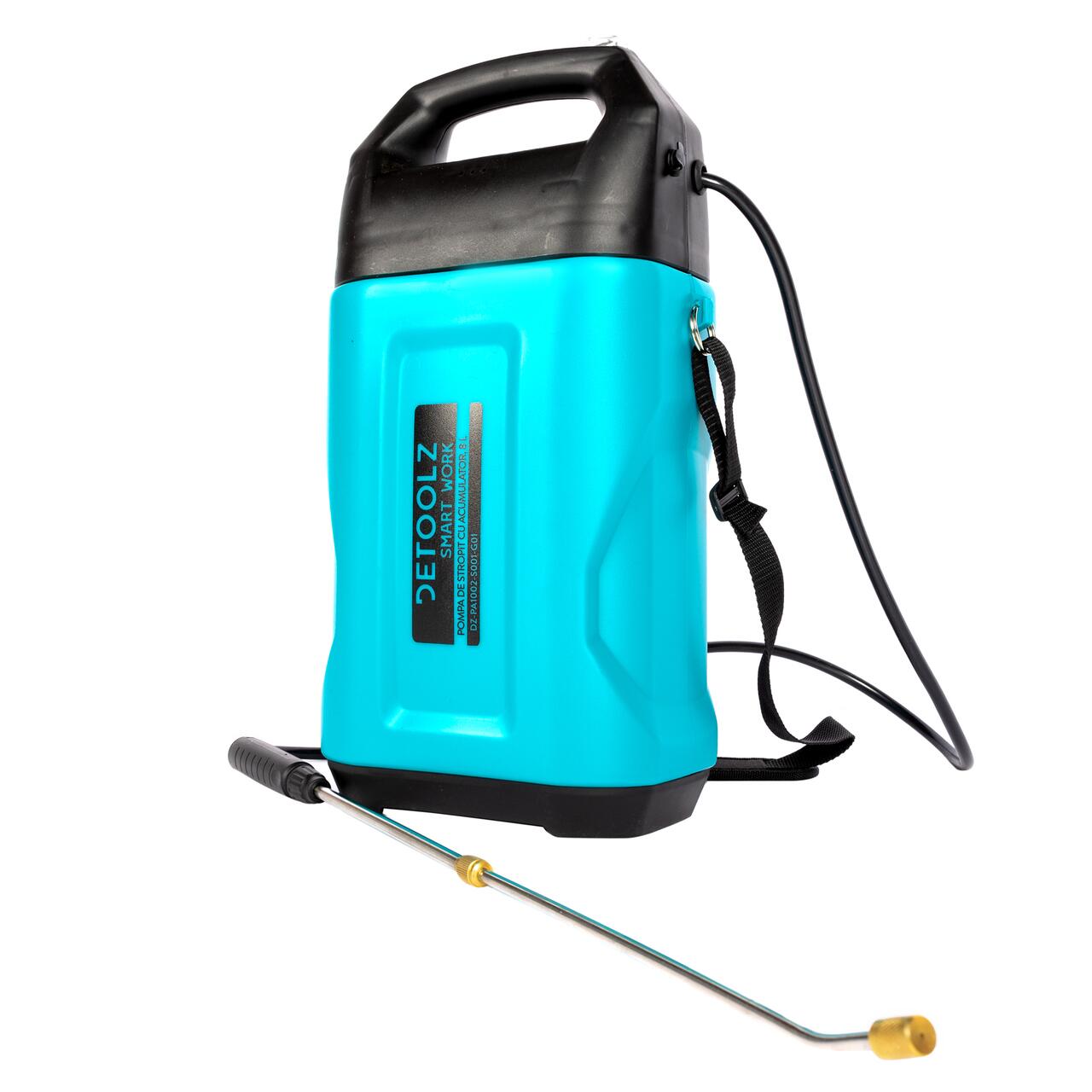 Pulverizator gradina, pompa de stropit, vermorel, Detoolz, electric, pentru spate, cu acumulator 2 Ah, 8 L