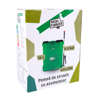 Pulverizator gradina, pompa de stropit, vermorel, Micul Fermier, electric, pentru spate, cu acumulator 8 Ah, 16 L