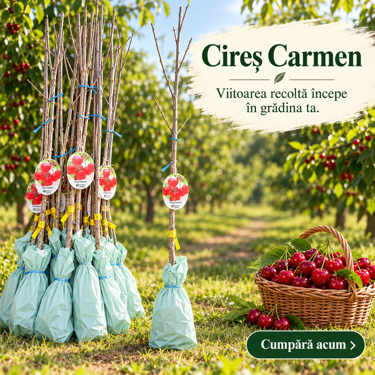 Cireș Carmen – Puiet Altoit pe Prunus Mahaleb, Fructe Foarte Mari