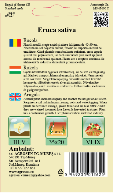 Rucola - Eruca Sativa - Seminte Planta Anuala cu Crestere Rapida si Continua