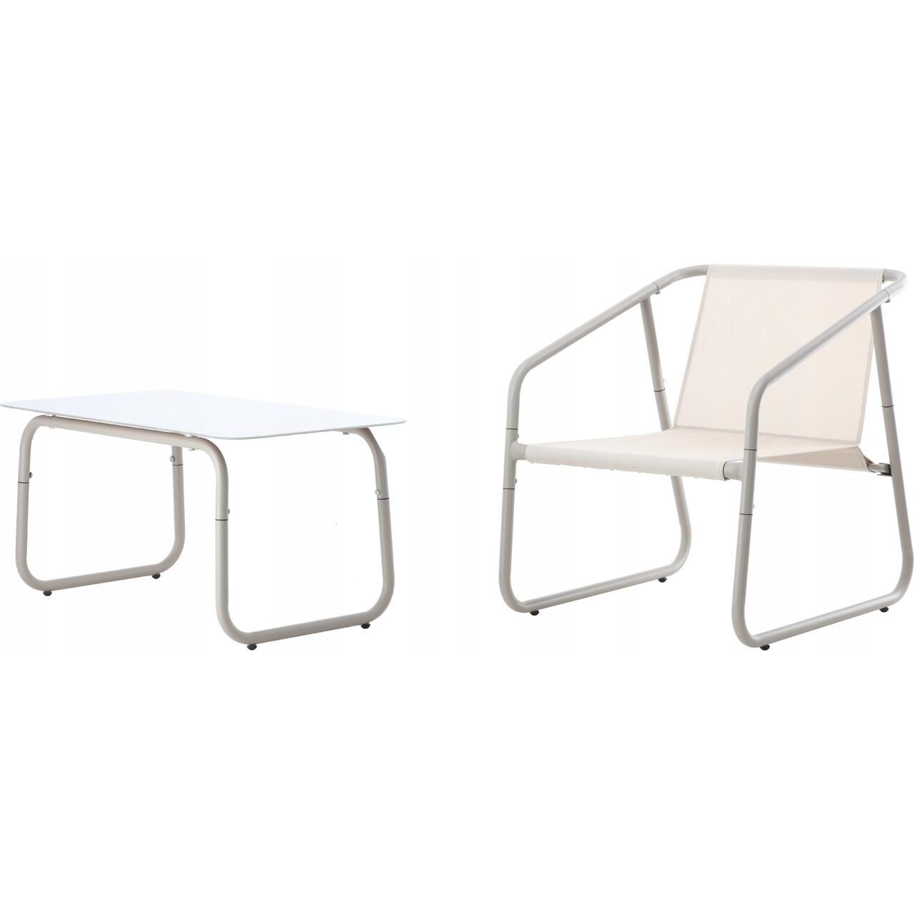 Set mobilier gradina/terasa, bej, otel, textil, 1 masa, 2 scaune, 1 canapea, Soffi