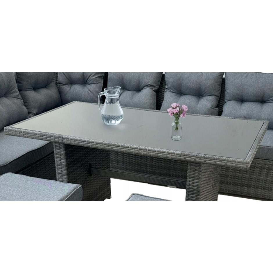 Set mobilier gradina/terasa, gri, ratan sintetic, 1 masa, 2 canapele, 2 tabureti, Lauren