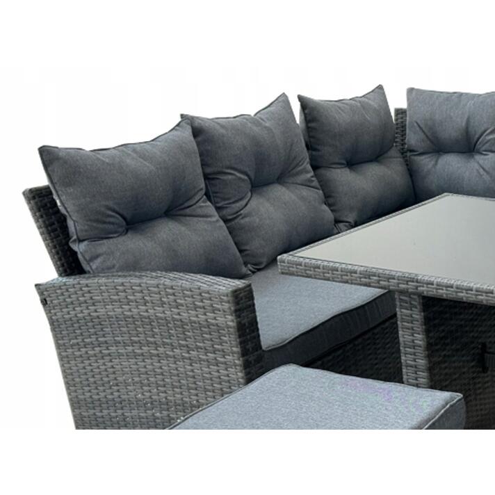 Set mobilier gradina/terasa, gri, ratan sintetic, 1 masa, 2 canapele, 2 tabureti, Lauren