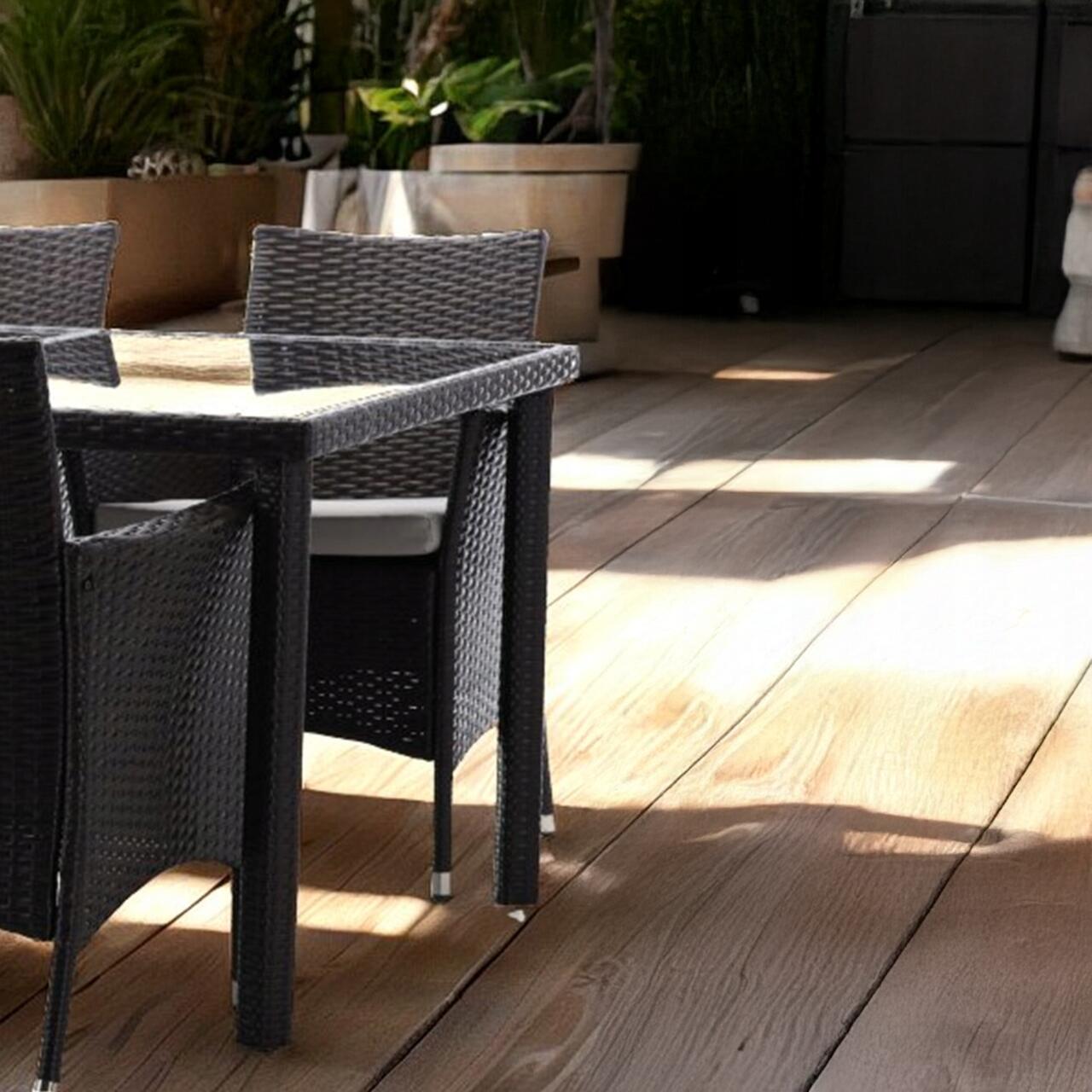 Set mobilier gradina/terasa, maro inchis si bej, ratan sintetic, 1 masa, 6 fotolii, Riviera