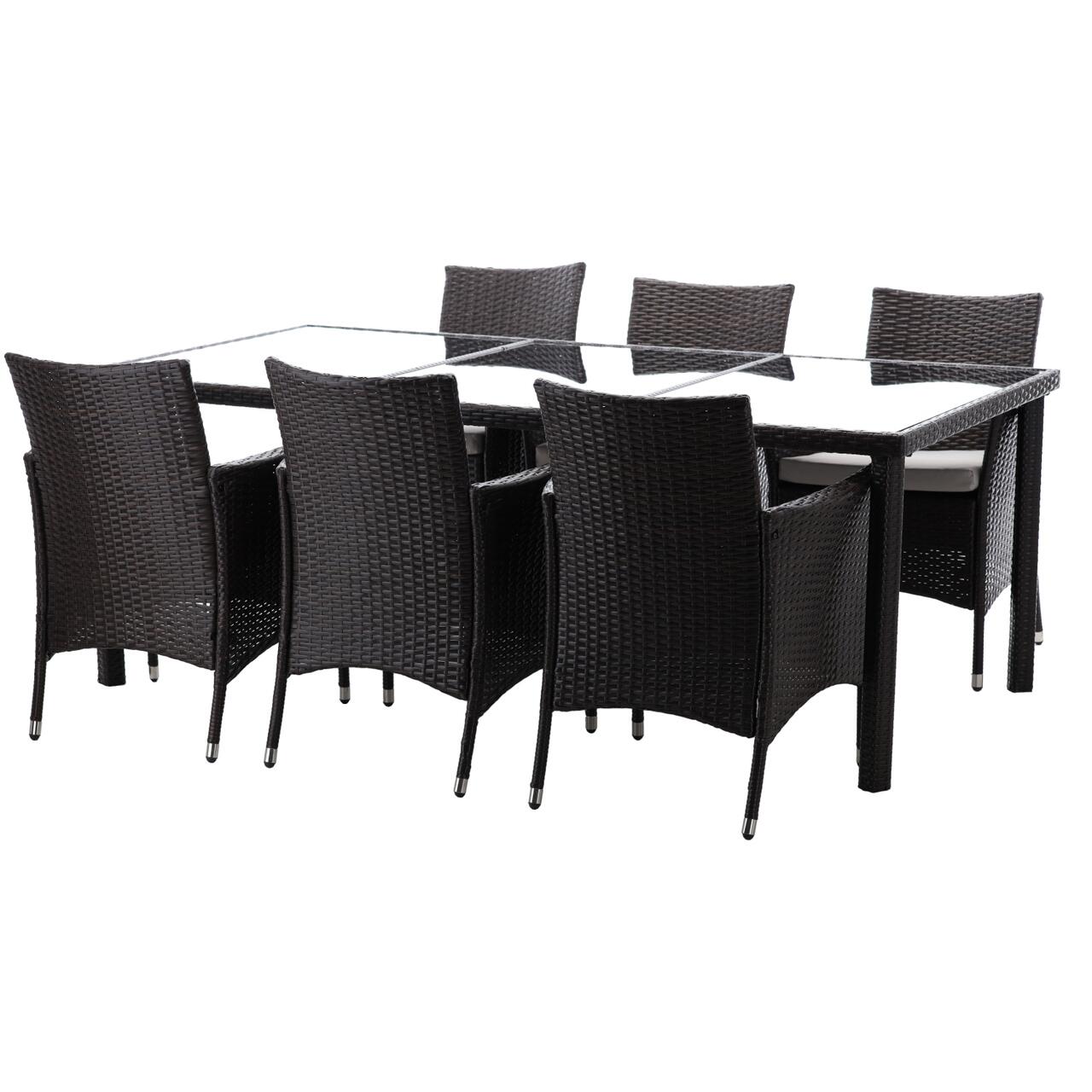 Set mobilier gradina/terasa, maro inchis si bej, ratan sintetic, 1 masa, 8 fotolii, Brian