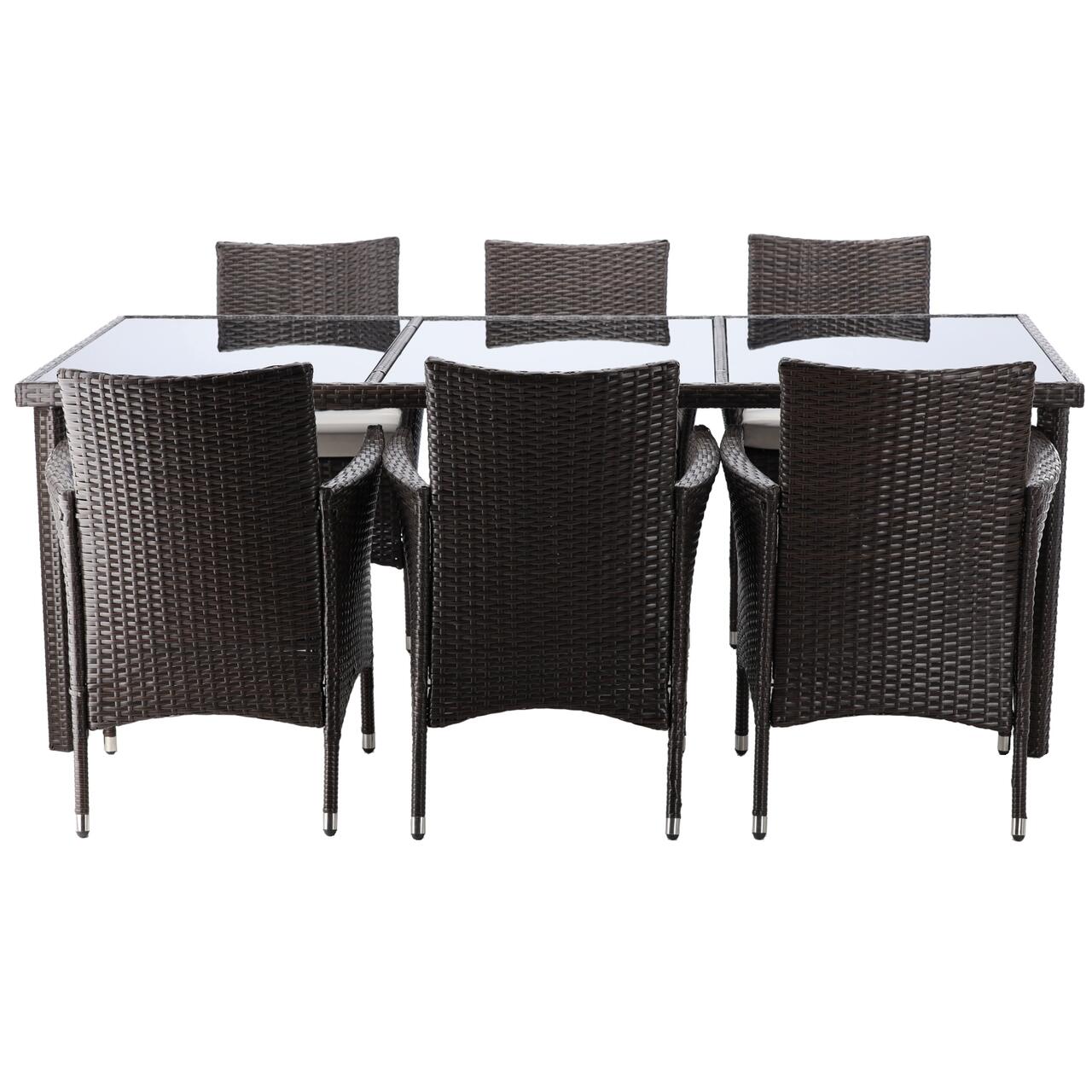 Set mobilier gradina/terasa, maro inchis si bej, ratan sintetic, 1 masa, 8 fotolii, Brian
