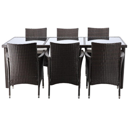 Set mobilier gradina/terasa, maro inchis si bej, ratan sintetic, 1 masa, 8 fotolii, Brian
