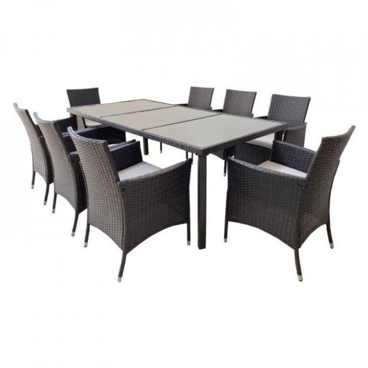 Set mobilier gradina/terasa, maro inchis si bej, ratan sintetic, 1 masa, 8 fotolii, Brian