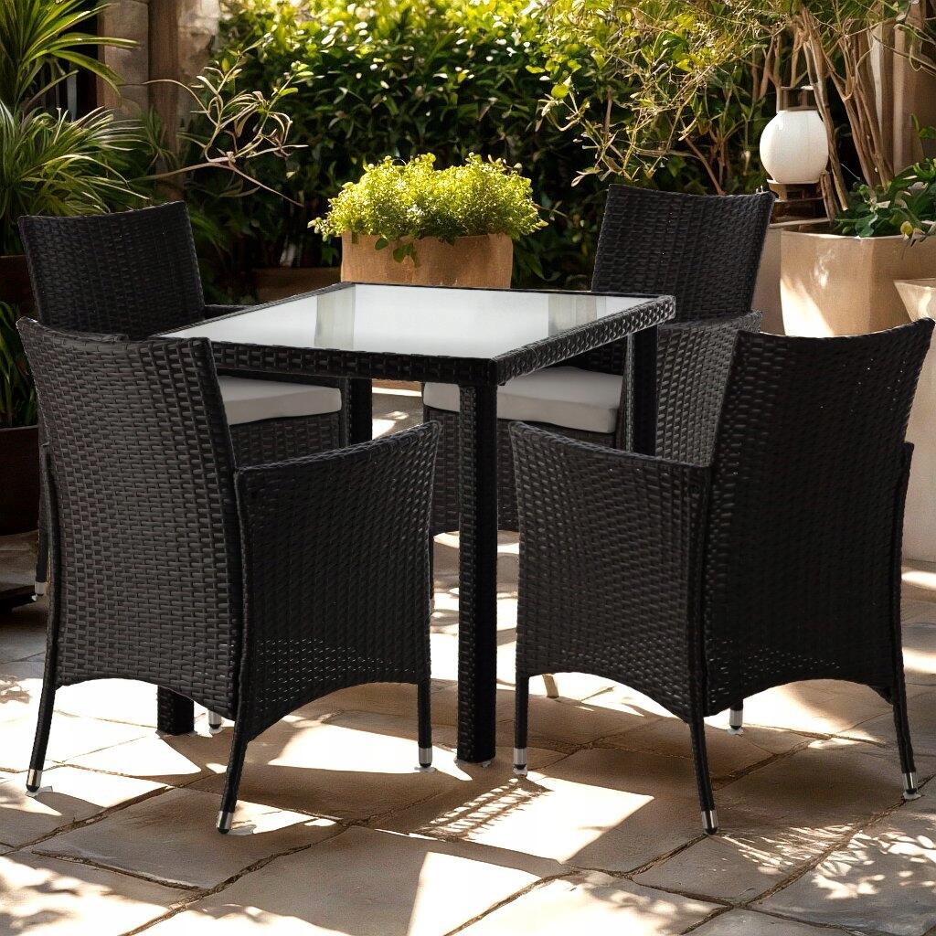 Set mobilier gradina/terasa, maro inchis si bej, ratan sintetic, 1 masa, 4 fotolii, Geneva