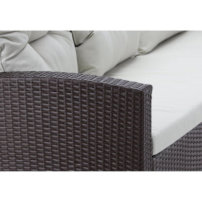 Set mobilier gradina/terasa, maro si bej, ratan sintetic, 1 masa, 2 scaune, 2 tabureti, 1 canapea, Dolores