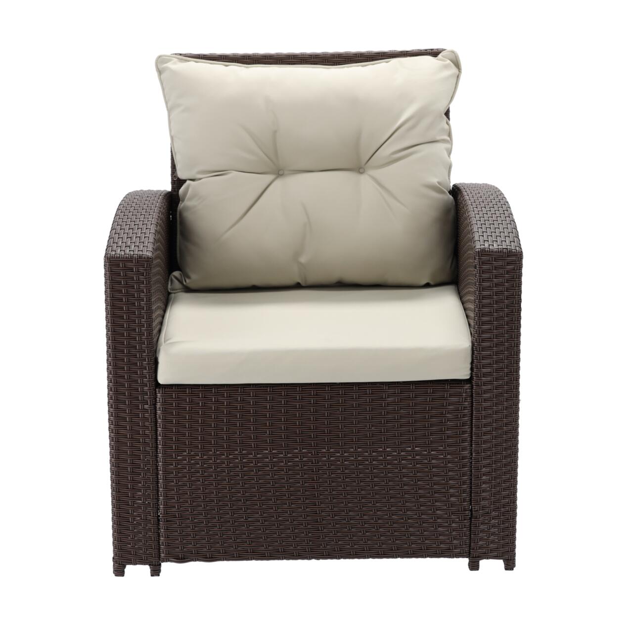 Set mobilier gradina/terasa, maro si bej, ratan sintetic, 1 masa, 2 scaune, 2 tabureti, 1 canapea, Dolores