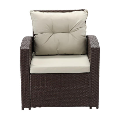 Set mobilier gradina/terasa, maro si bej, ratan sintetic, 1 masa, 2 scaune, 2 tabureti, 1 canapea, Dolores