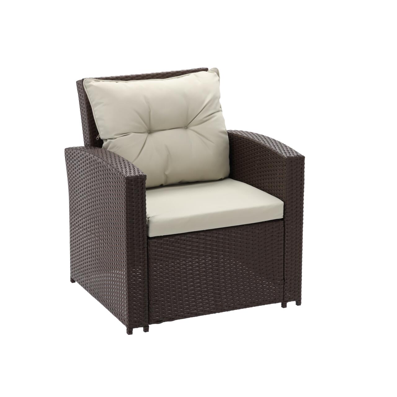 Set mobilier gradina/terasa, maro si bej, ratan sintetic, 1 masa, 2 scaune, 2 tabureti, 1 canapea, Dolores