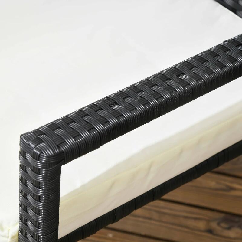 Set mobilier gradina/terasa, negru si bej, ratan sintetic, 1 masa, 6 scaune, Lynna