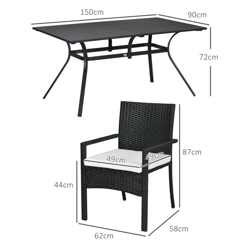 Set mobilier gradina/terasa, negru si bej, ratan sintetic, 1 masa, 6 scaune, Lynna