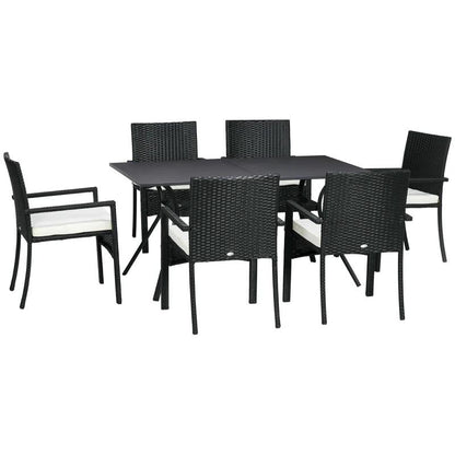 Set mobilier gradina/terasa, negru si bej, ratan sintetic, 1 masa, 6 scaune, Lynna