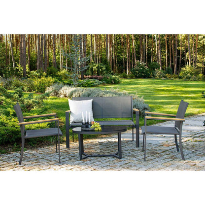 Set mobilier gradina/terasa, negru si natur, 1 masa, 2 scaune, 1 canapea, Imala