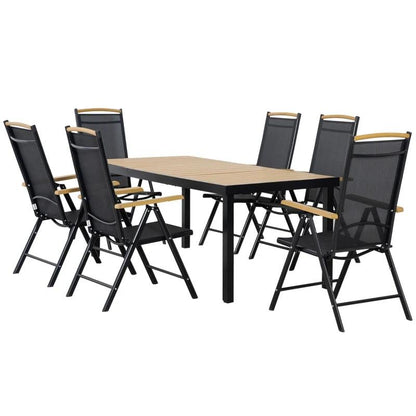 Set mobilier gradina/terasa, negru si stejar, 1 masa, 6 scaune, Abigail