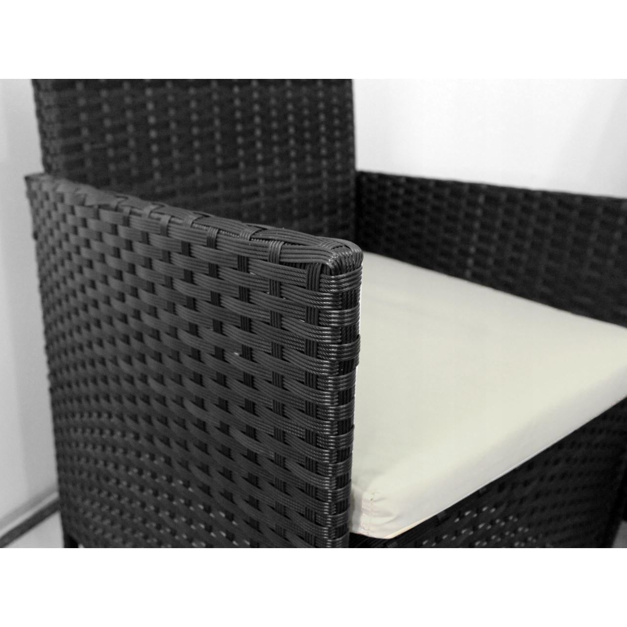 Set mobilier gradina/terasa, poliratan, negru cu perne bej, 1 masa, 2 fotolii, 1 canapea, Medi