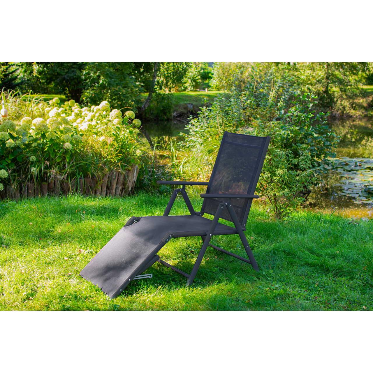 Sezlong pentru gradina, aluminiu, cu plasa, pliabil, reglabil, 110x52x102 cm, Jumi