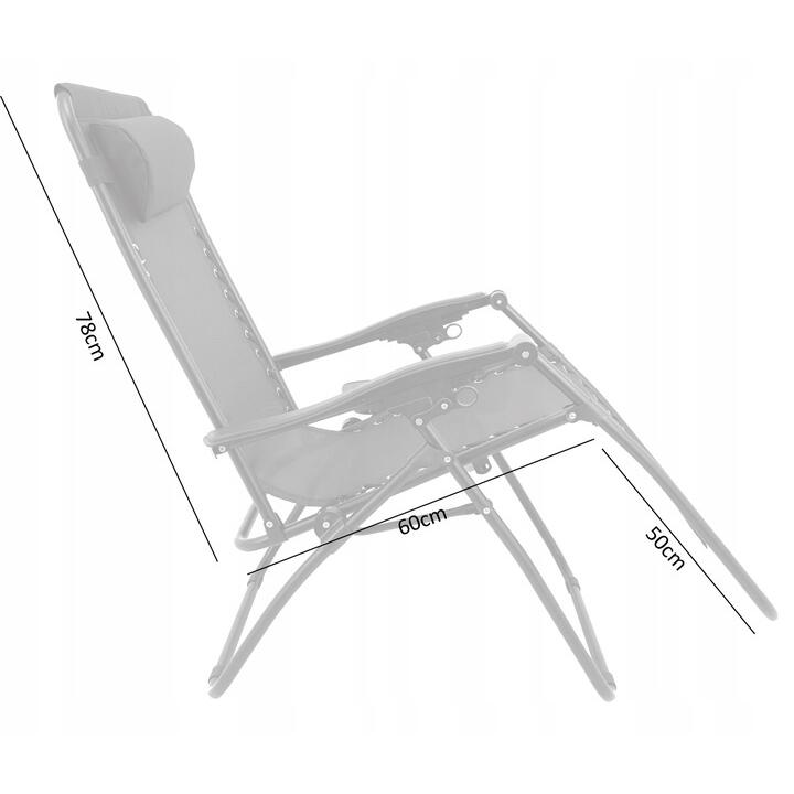 Sezlong pentru gradina, metalic, pliabil, cu perna, suport telefon, pahar/sticla, gri si negru, max 120 kg, 176x65x106 cm, Chomik