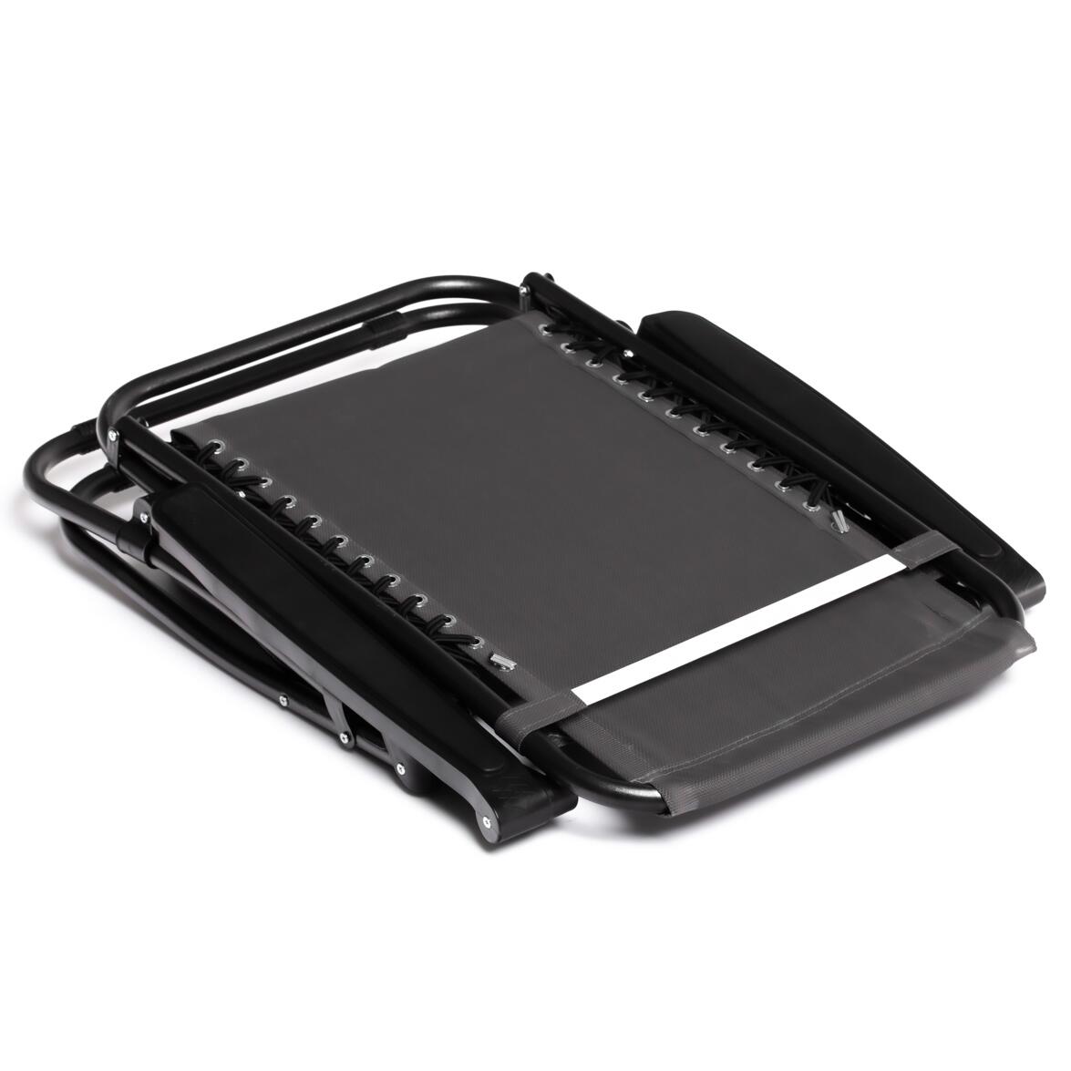 Sezlong pentru gradina, metalic, pliabil, cu perna, suport telefon, pahar/sticla, gri si negru, max 120 kg, 176x65x106 cm, Chomik