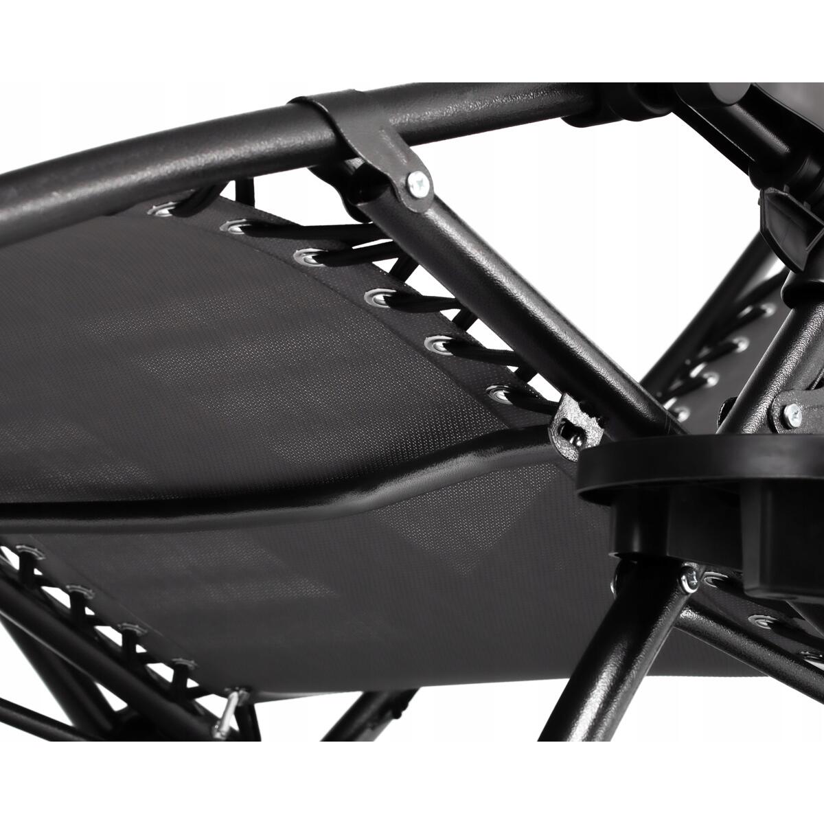 Sezlong pentru gradina, metalic, pliabil, cu perna, suport telefon, pahar/sticla, gri si negru, max 120 kg, 176x65x106 cm, Chomik