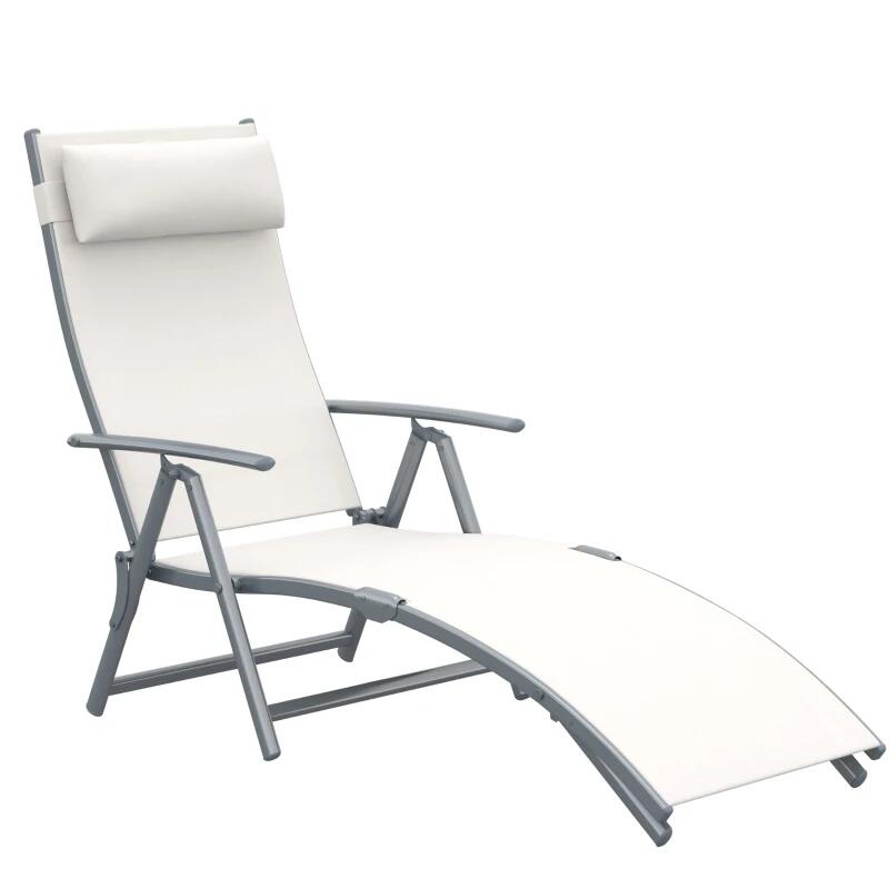 Sezlong pentru gradina, metalic, pliabil, cu spatar reglabil, crem, max 165 kg, 177x66x108 cm