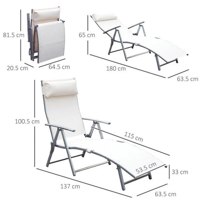 Sezlong pentru gradina, metalic, pliabil, cu spatar reglabil, crem, max 165 kg, 177x66x108 cm