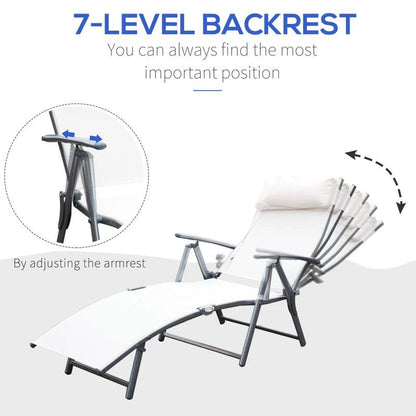 Sezlong pentru gradina, metalic, pliabil, cu spatar reglabil, crem, max 165 kg, 177x66x108 cm