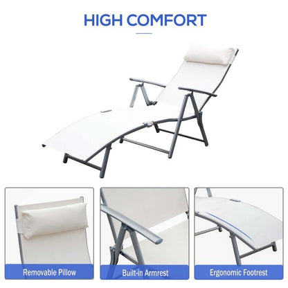 Sezlong pentru gradina, metalic, pliabil, cu spatar reglabil, crem, max 165 kg, 177x66x108 cm