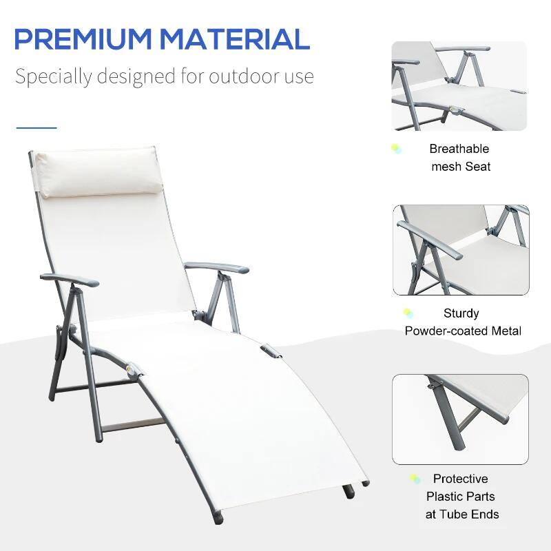 Sezlong pentru gradina, metalic, pliabil, cu spatar reglabil, crem, max 165 kg, 177x66x108 cm