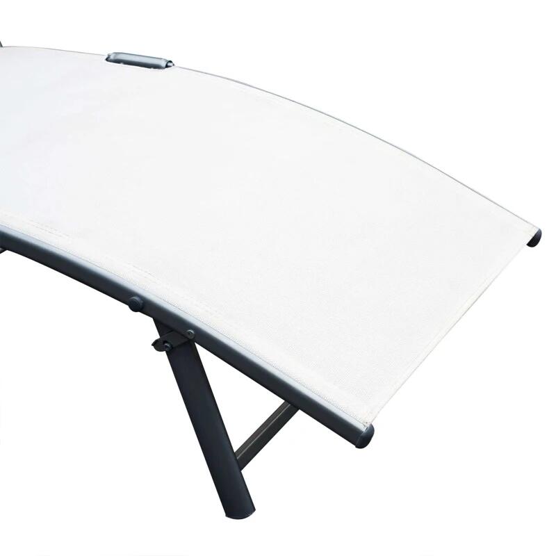 Sezlong pentru gradina, metalic, pliabil, cu spatar reglabil, crem, max 165 kg, 177x66x108 cm