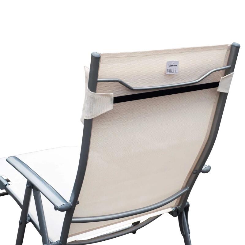 Sezlong pentru gradina, metalic, pliabil, cu spatar reglabil, crem, max 165 kg, 177x66x108 cm