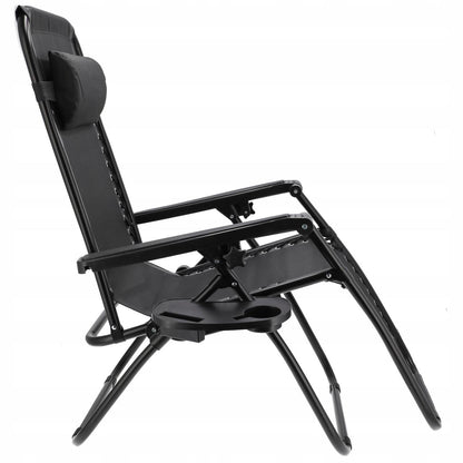 Sezlong pentru gradina, metalic, pliabil, negru, max 120 kg, 188x64x107 cm, Jumi